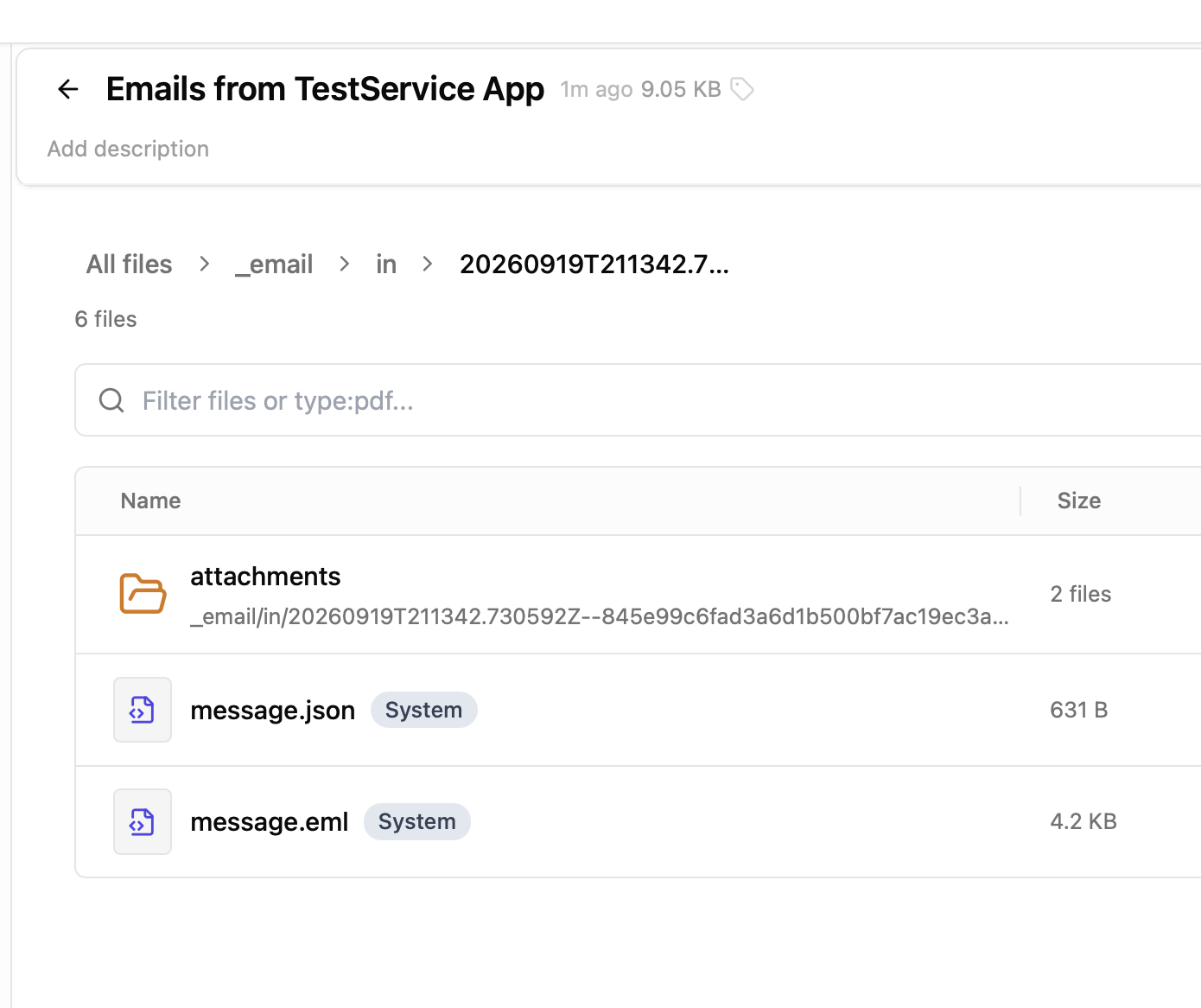 Incoming email and saved attachments