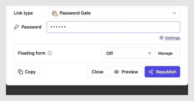 Revdoku password-gate settings with the password masked
