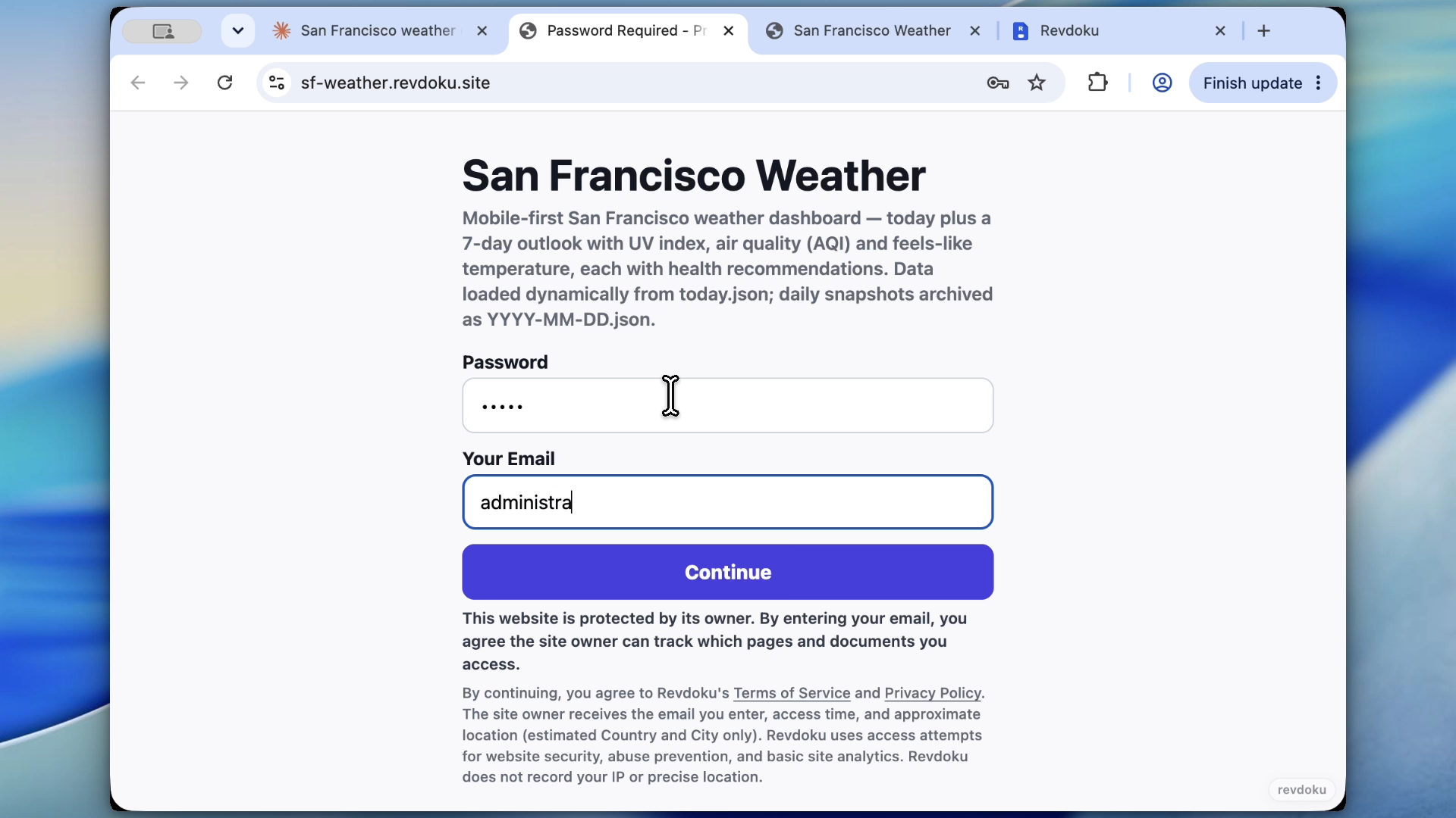 Visitor enters an email address