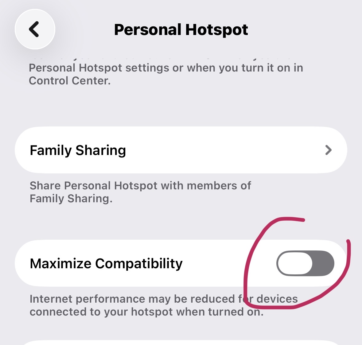 iPhone Personal Hotspot with Maximize Compatibility turned off