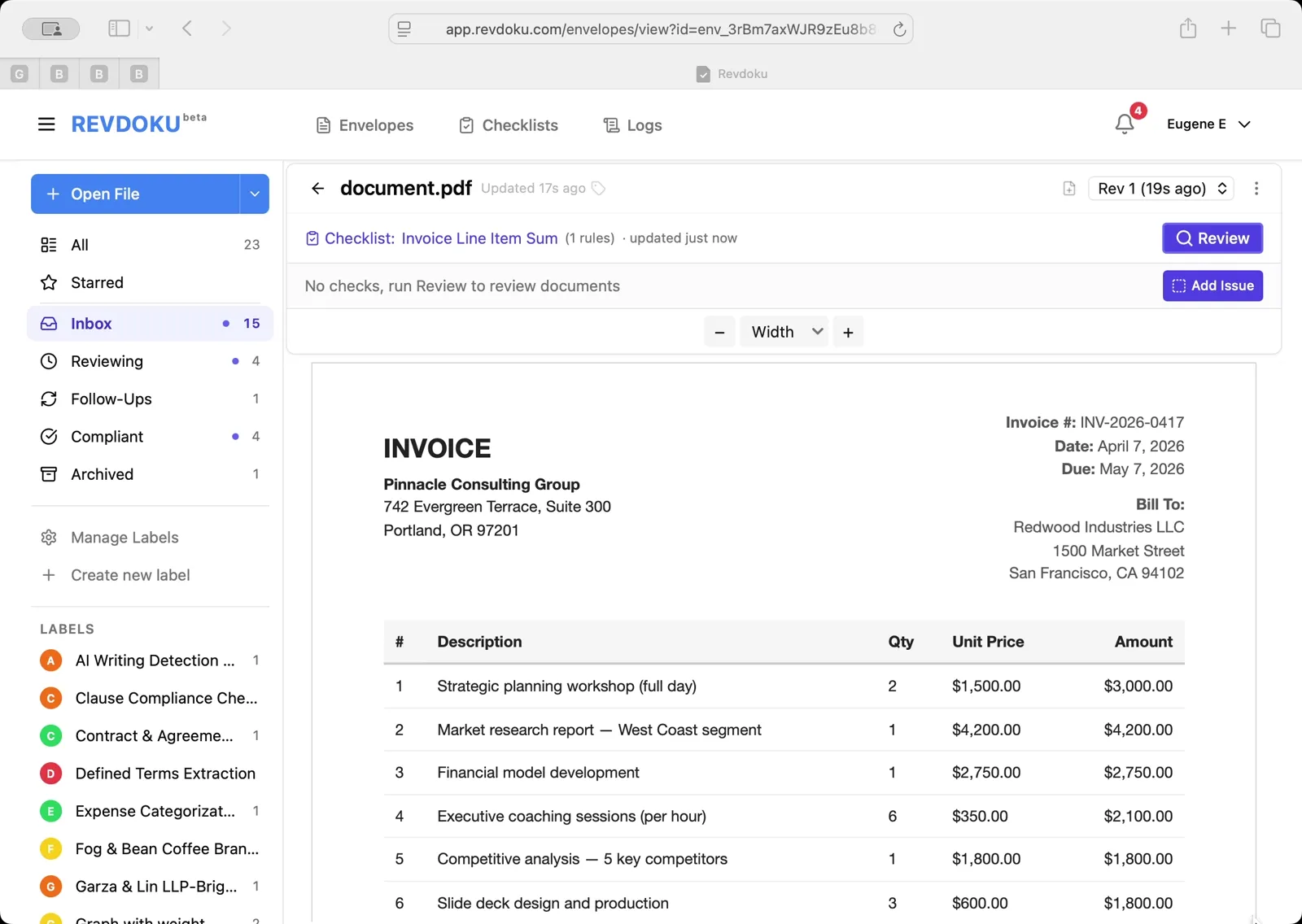 Sum Invoice Line Items with Revdoku