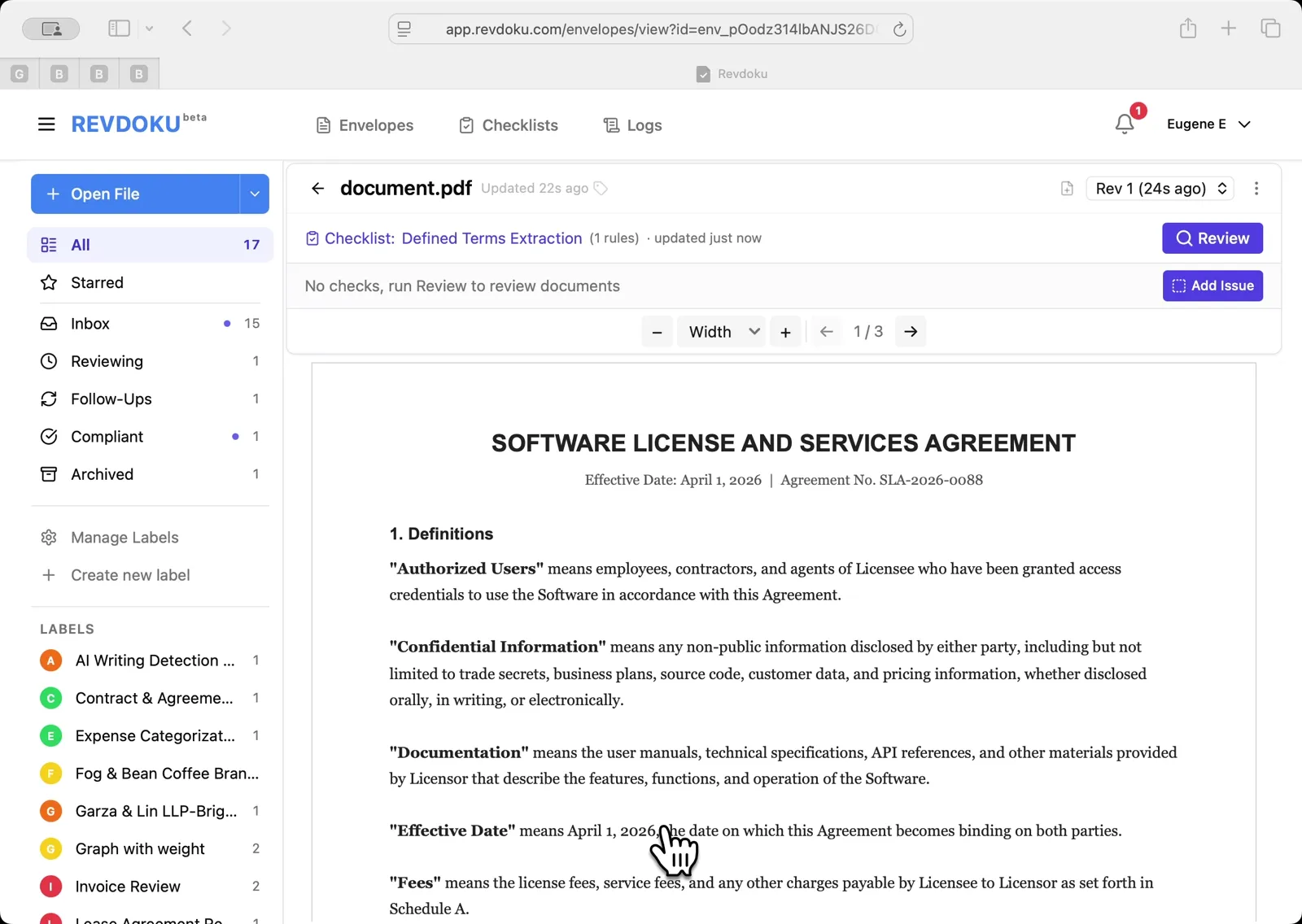 Extract Defined Terms from a Software License Agreement with Revdoku