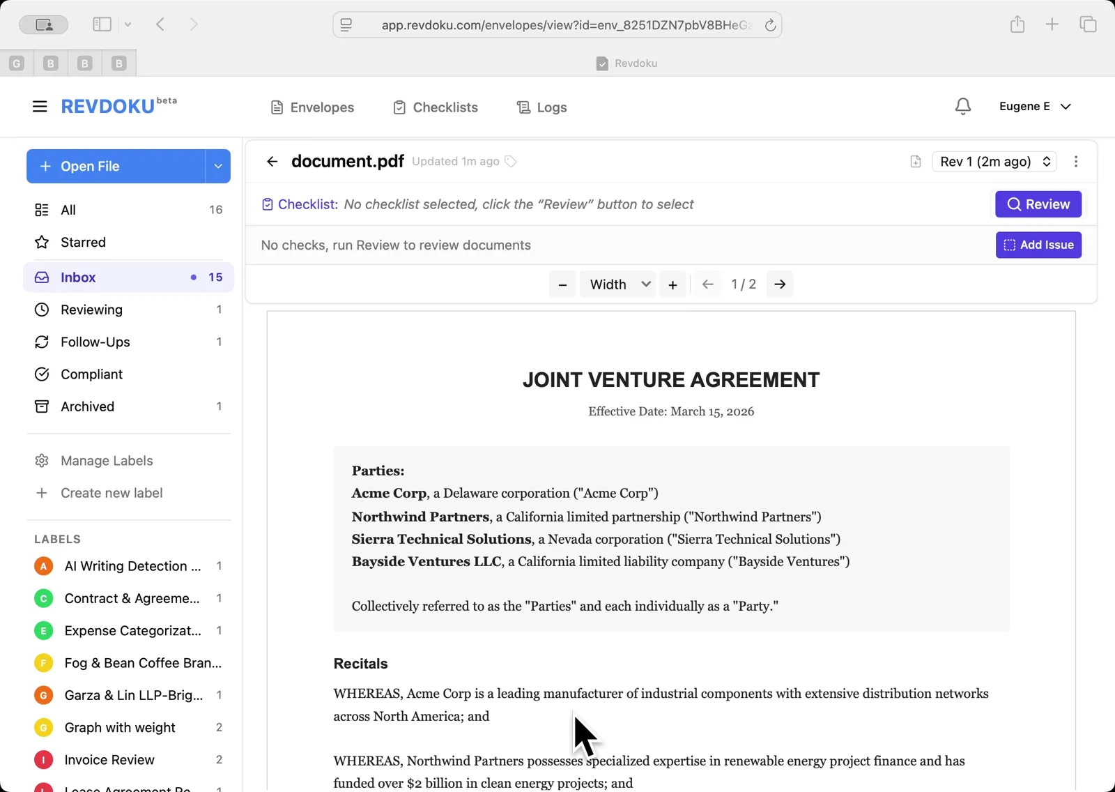 Count Party References in a Joint Venture Agreement with Revdoku