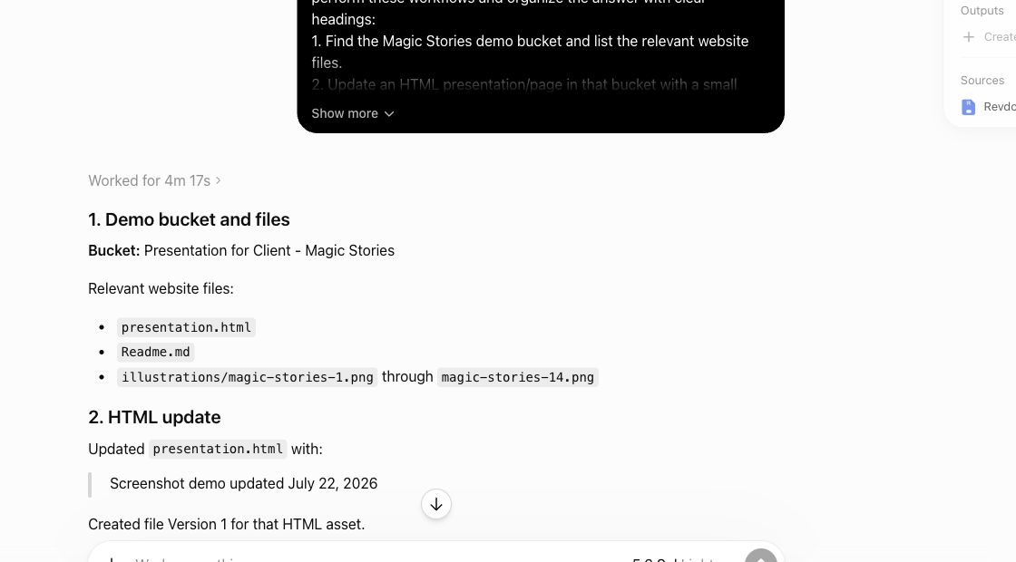 ChatGPT updates client deliverable files in a Revdoku bucket