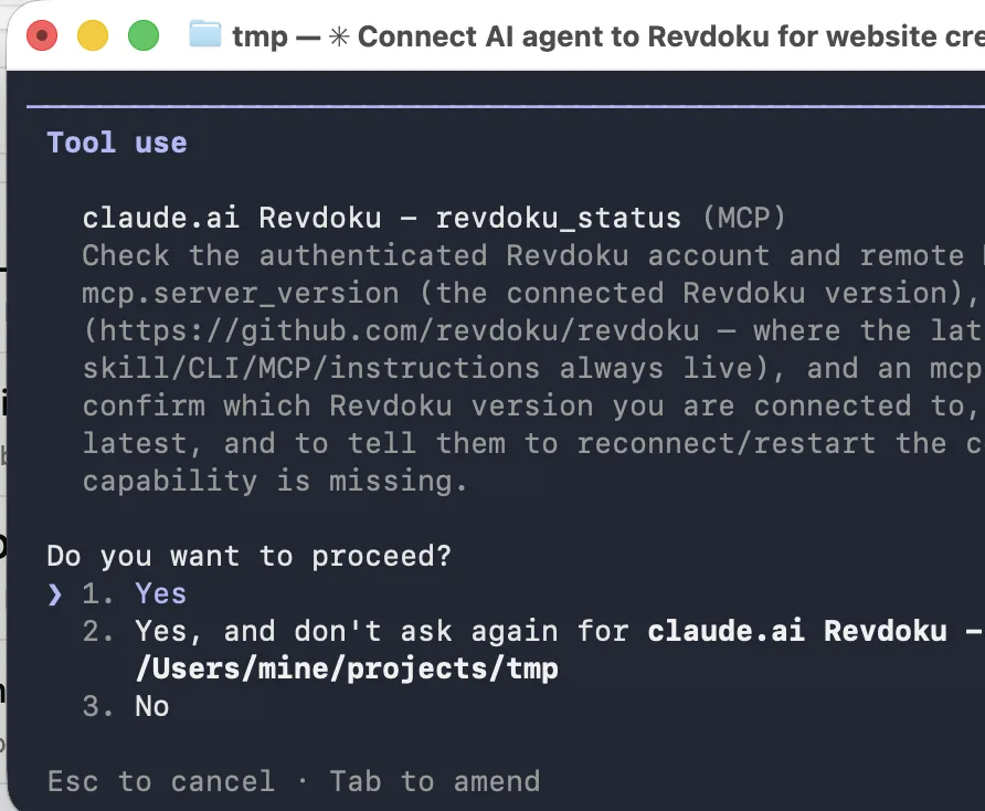 Confirm the Revdoku tool use in Claude Code