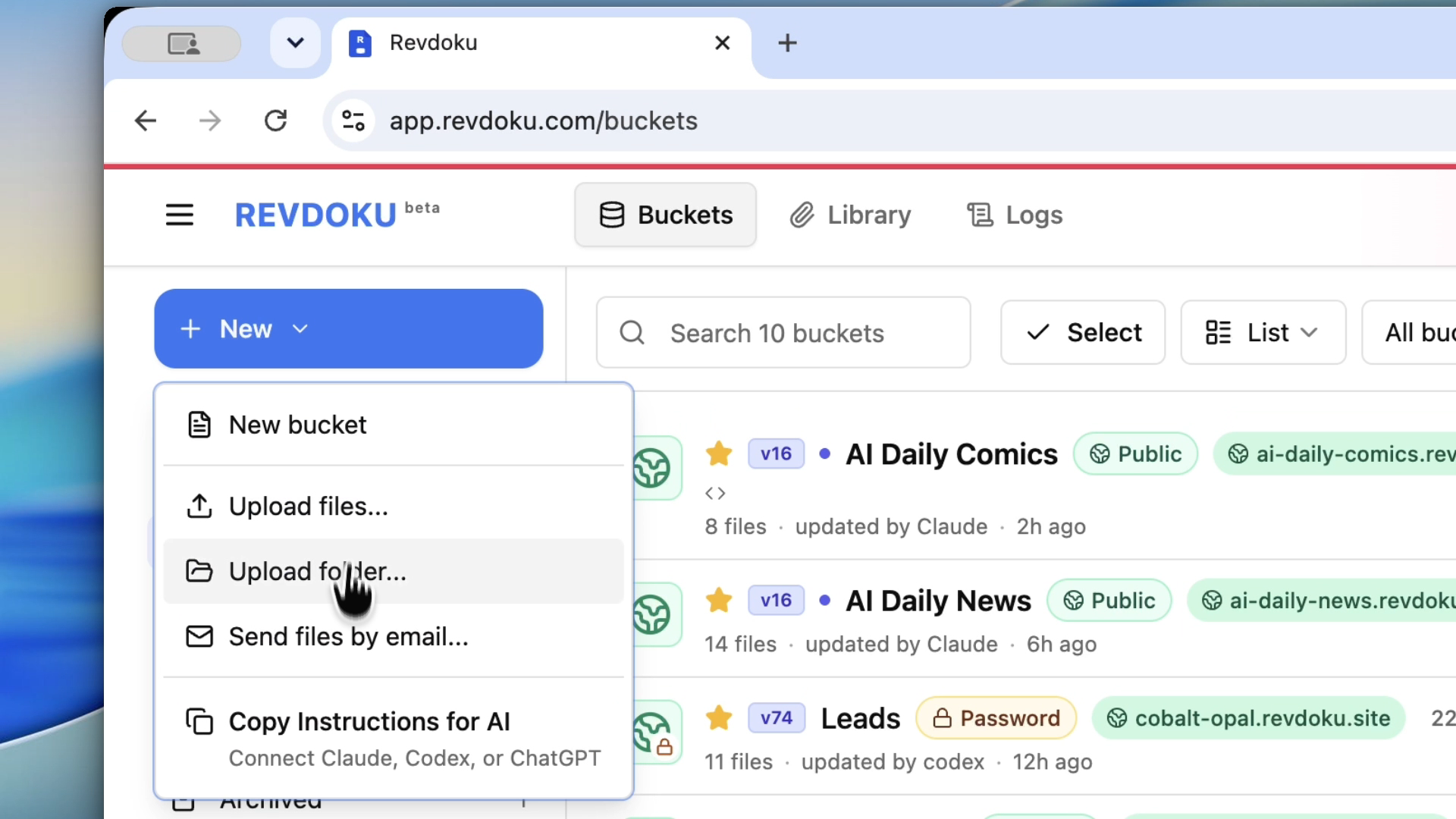 Optional dashboard flow for choosing a locally generated folder