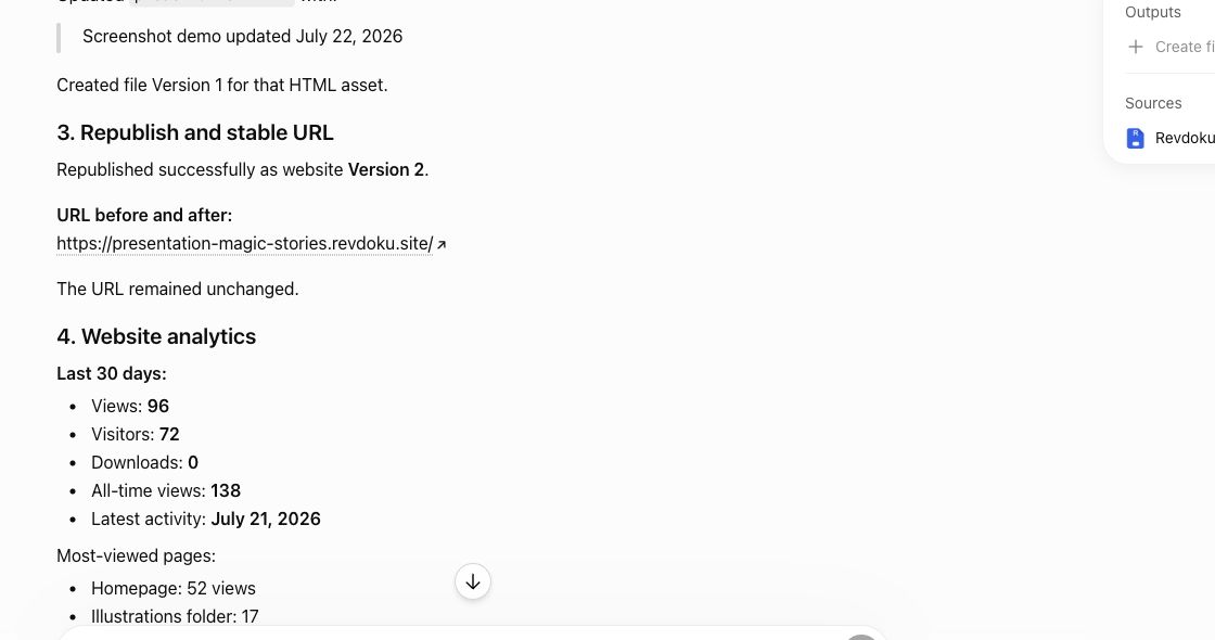 ChatGPT republishes a Revdoku website and checks analytics