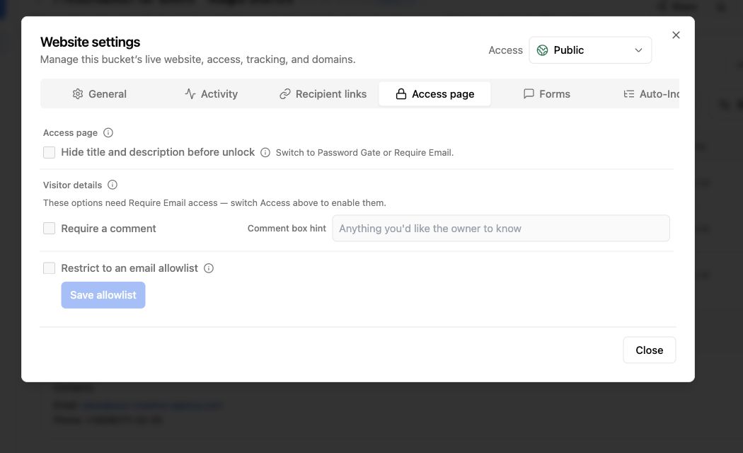 Access-page controls for legal AI review packets