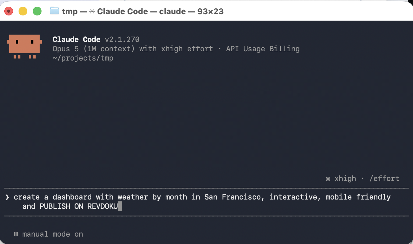 Claude Code prompting Revdoku to publish an interactive weather dashboard